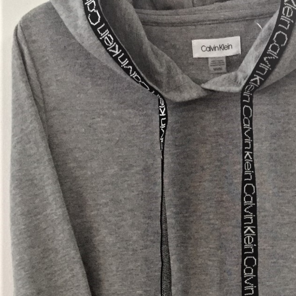 NWT Calvin Klein Long Sleeve Hooded Sweatshirt Dress in Gray Sz M - Picture 6 of 10